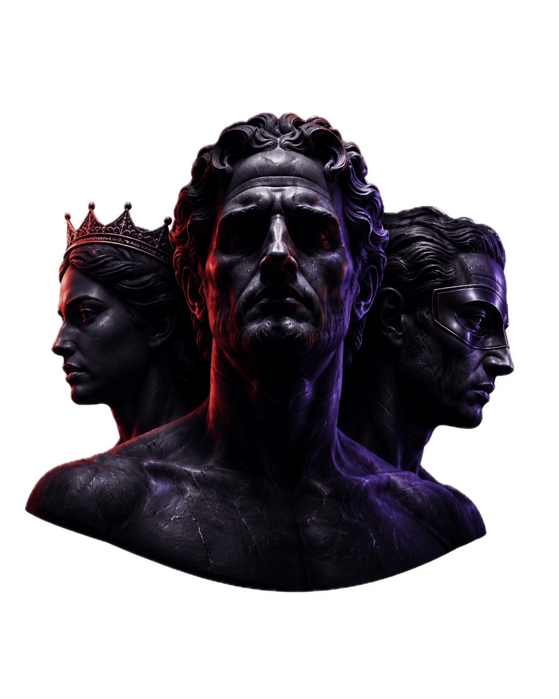 Three classical busts representing the Dark Triad